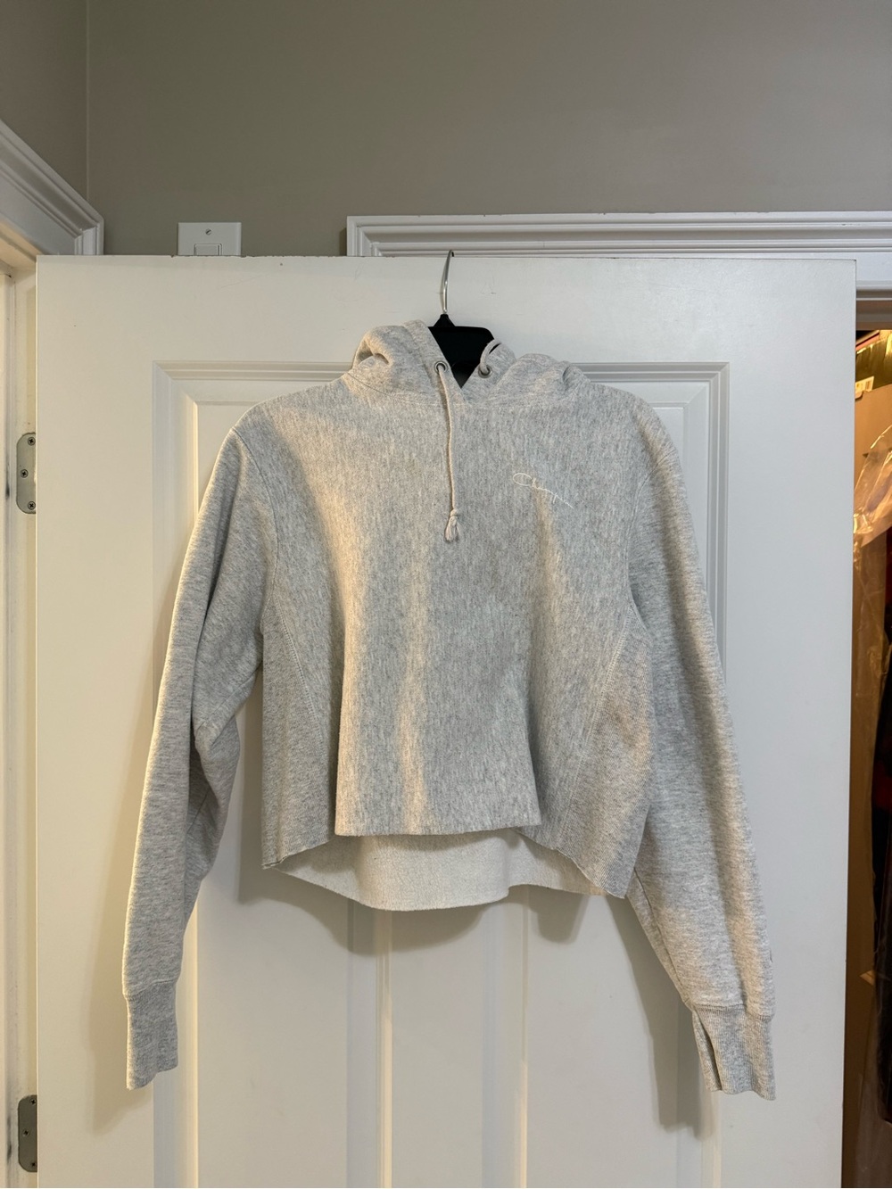 Champion small reverse weave cutoff sweatshirt light gray